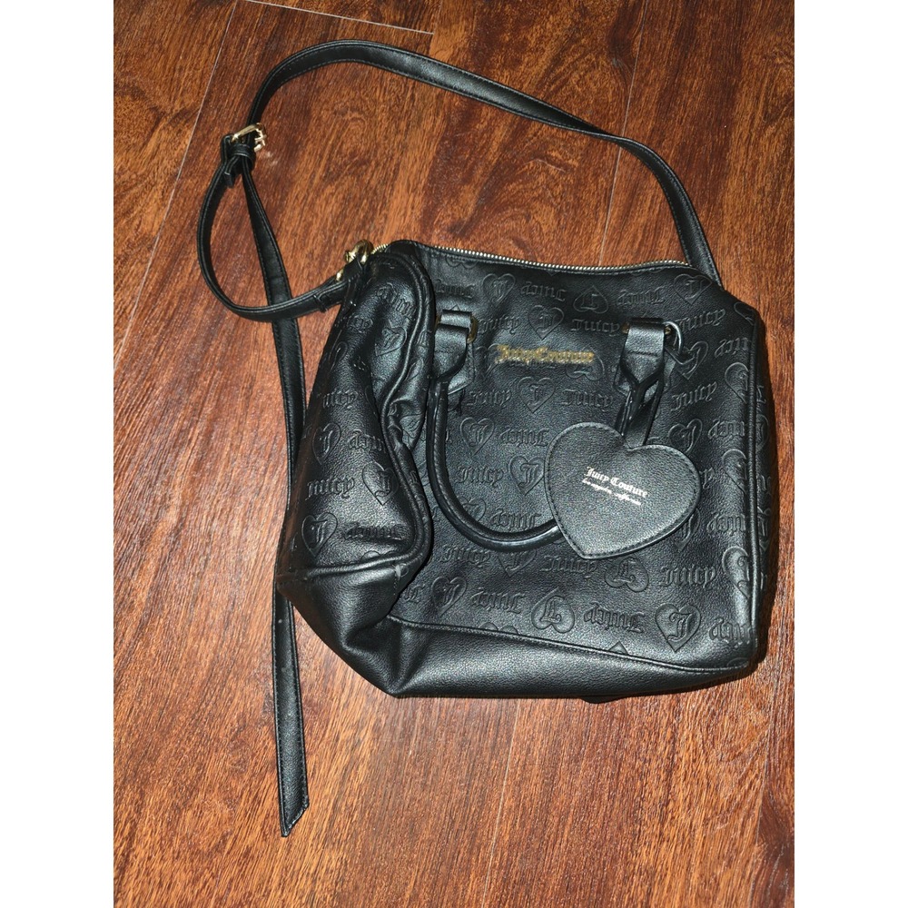 NWOT Juicy Couture Black Monogram Satchel Bag Heart Charm Y2K Crossbody Purse